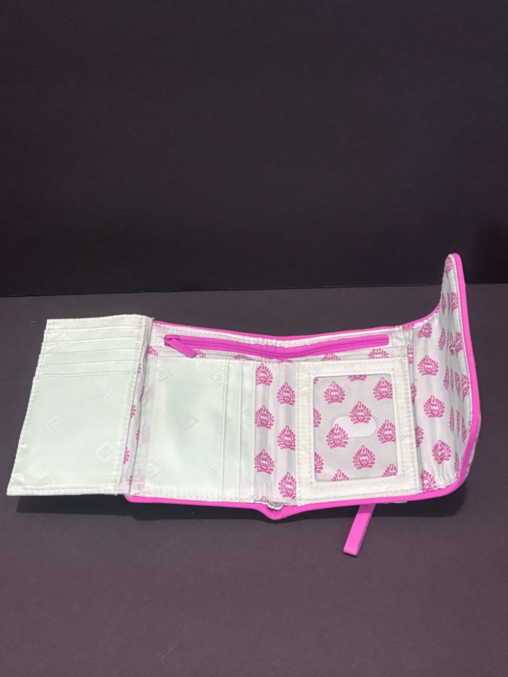 Vera Bradley Quilted Floral Trifold Wallet in Dusted Mint, Pink and Blue (RFID) - Picture 7 of 7